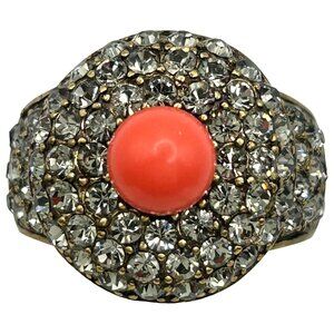 Heidi Daus Vintage Red/Pink Stone with Pave Crystal Ring - Size 9